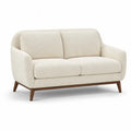 Canape 2 places arrondi en polyester bouclette ecru avec pieds en hevea massif 160 x 85 x 82 cm
