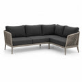 Canape d'angle de jardin 3 places en aluminium et corde polyester gris anthracite taupe 220 x 160 x 78 cm