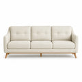 Canape droit 3 places en polyester ecru avec pieds en bois massif 210 x 88 x 86 cm