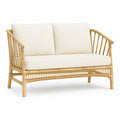 Canape de jardin 2 places en bambou naturel avec coussins en polyester ecru 122 x 70 x 80 cm
