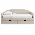 Canape-lit 1 place avec 2 tiroirs en polyester beige forme arrondie 90 x 200 cm