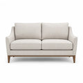 Canape 2 places droit 150 x 86 x 86 cm en polyester beige avec pieds en hevea massif