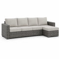 Canape de jardin d'angle 4 places en resine tressee PE gris avec coussins beige 218 x 134 x 62 cm