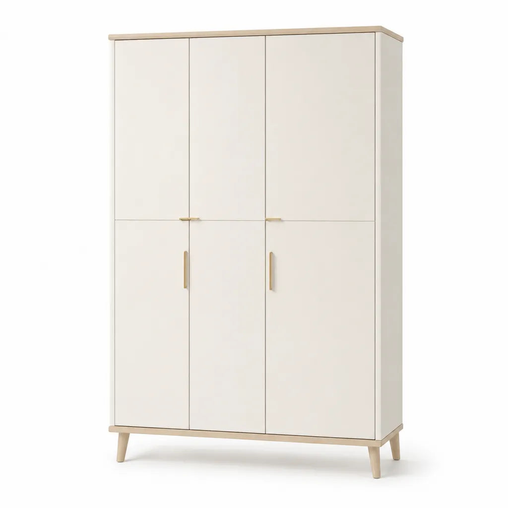 Armoire de chambre 6 portes en panneaux de particules melamines blanc casse et ch¨ºne clair 120 x 50 x 190 cm