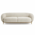 Canape 3 places arrondi en polyester bouclette ecru 220 x 95 x 75 cm