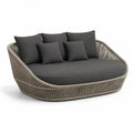 Canape de jardin rond 3 places en aluminium et corde PP gris anthracite beige 180 x 150 x 82 cm