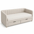 Lit banquette 1 place a dossier capitonne avec 2 tiroirs 193 x 96 x 86 cm polyester beige rectangulaire