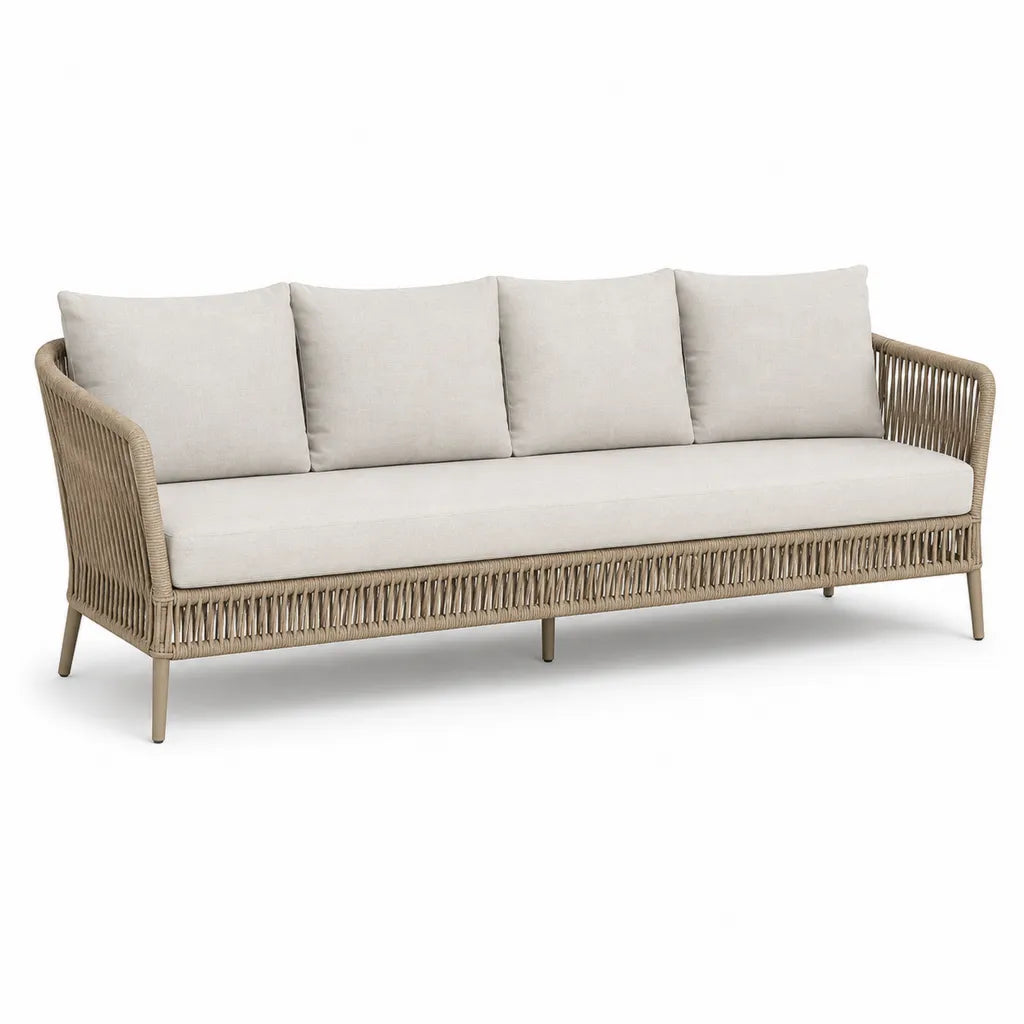 Canape de jardin 4 places en aluminium et corde PE beige 230 x 85 x 75 cm