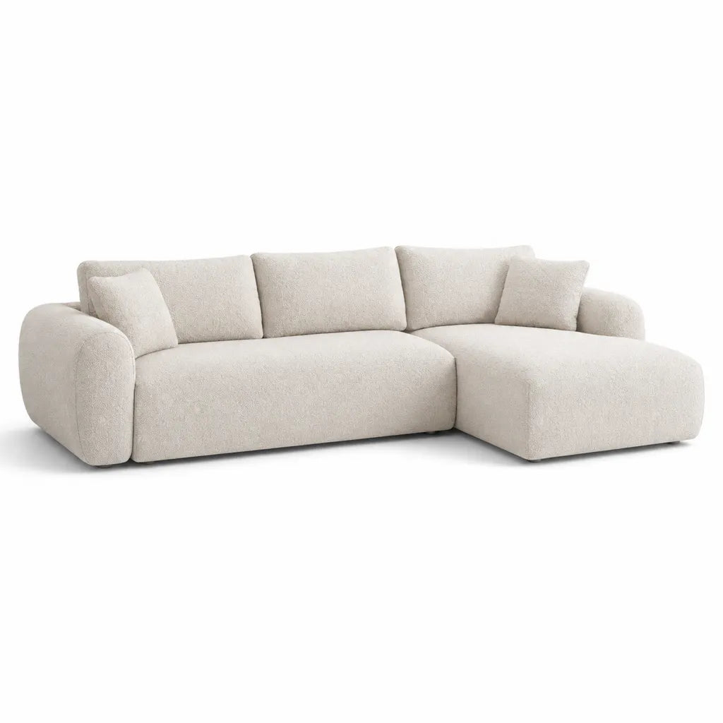 Canape d'angle droit 4 places en polyester boucle beige 280 x 165 x 80 cm