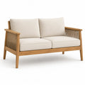Canape de jardin 2 places droit en teck et corde tressee beige 130 x 75 x 78 cm