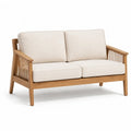 Canape de jardin 2 places en bois d'acacia avec coussins ecrus 130 x 75 x 80 cm