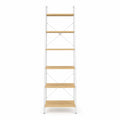 etagere sur pied 6 niveaux en bambou et acier rectangulaire blanc et naturel 60 x 30 x 180 cm