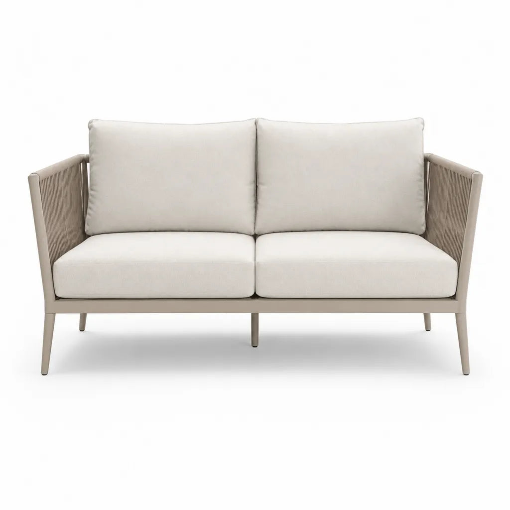 Canape de jardin 2 places en aluminium et corde tressee beige 130 x 75 x 78 cm