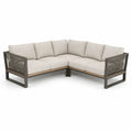Canape de jardin d'angle 5 places en aluminium et corde tressee beige 250 x 250 x 78 cm