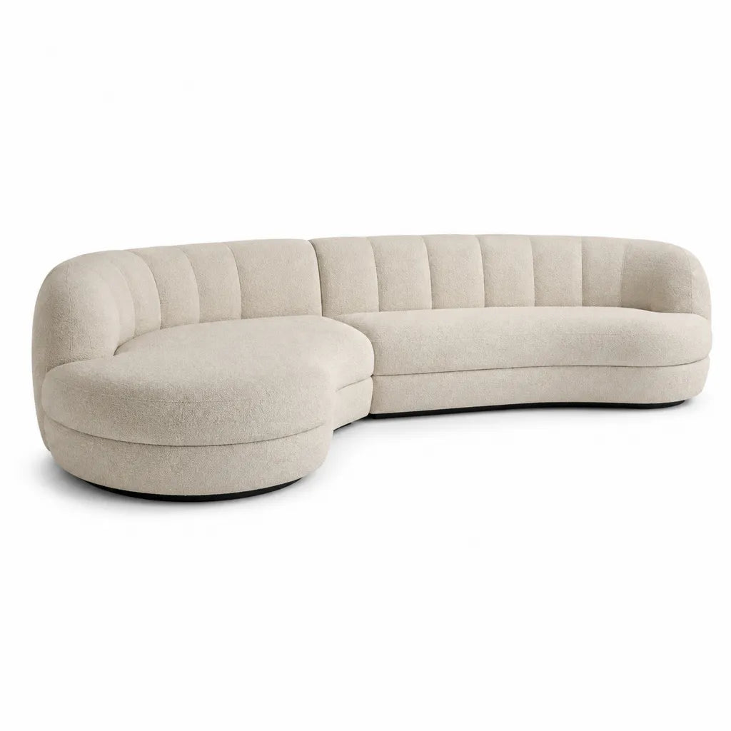 Canape d'angle 4 places a gauche en polyester boucle beige 300 x 150 x 75 cm