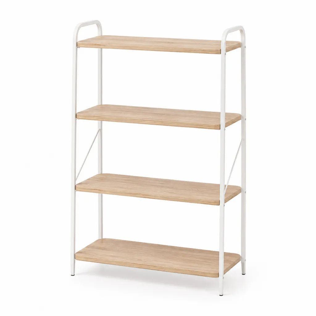 etagere sur pied 4 niveaux 60 x 30 x 120 cm en bambou et acier blanc