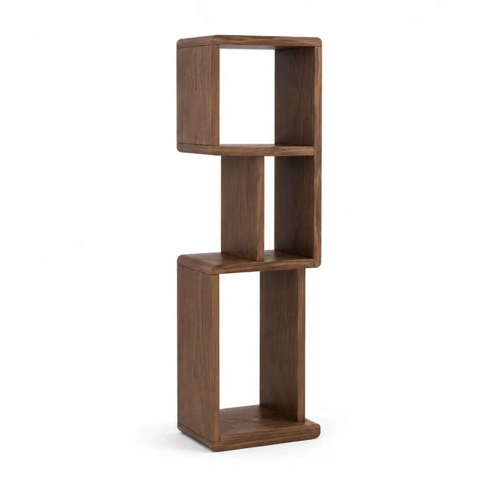 etagere sur pied en bois massif de noyer forme S marron 35 x 30 x 100 cm