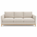 Canape droit 3 places en polyester beige avec pieds en bois massif 210 x 90 x 85 cm
