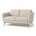 Canape 2 places droit 160 x 85 x 82 cm en polyester boucle beige avec pieds en bois massif