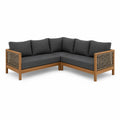 Canape de jardin d'angle 4 places en acacia massif et corde tressee gris anthracite 210 x 210 x 75 cm