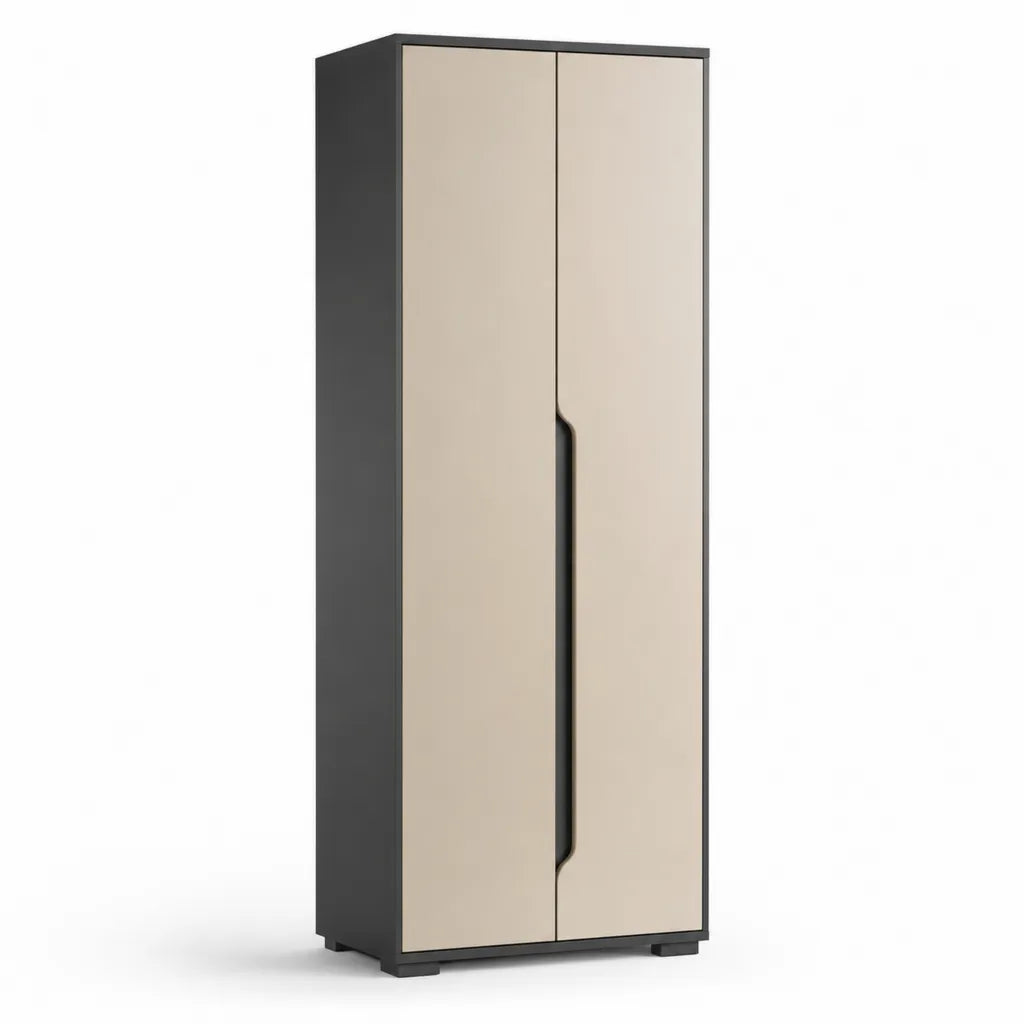 Armoire de chambre 2 portes 80 x 52 x 200 cm panneaux de particules melamines rectangulaire beige anthracite