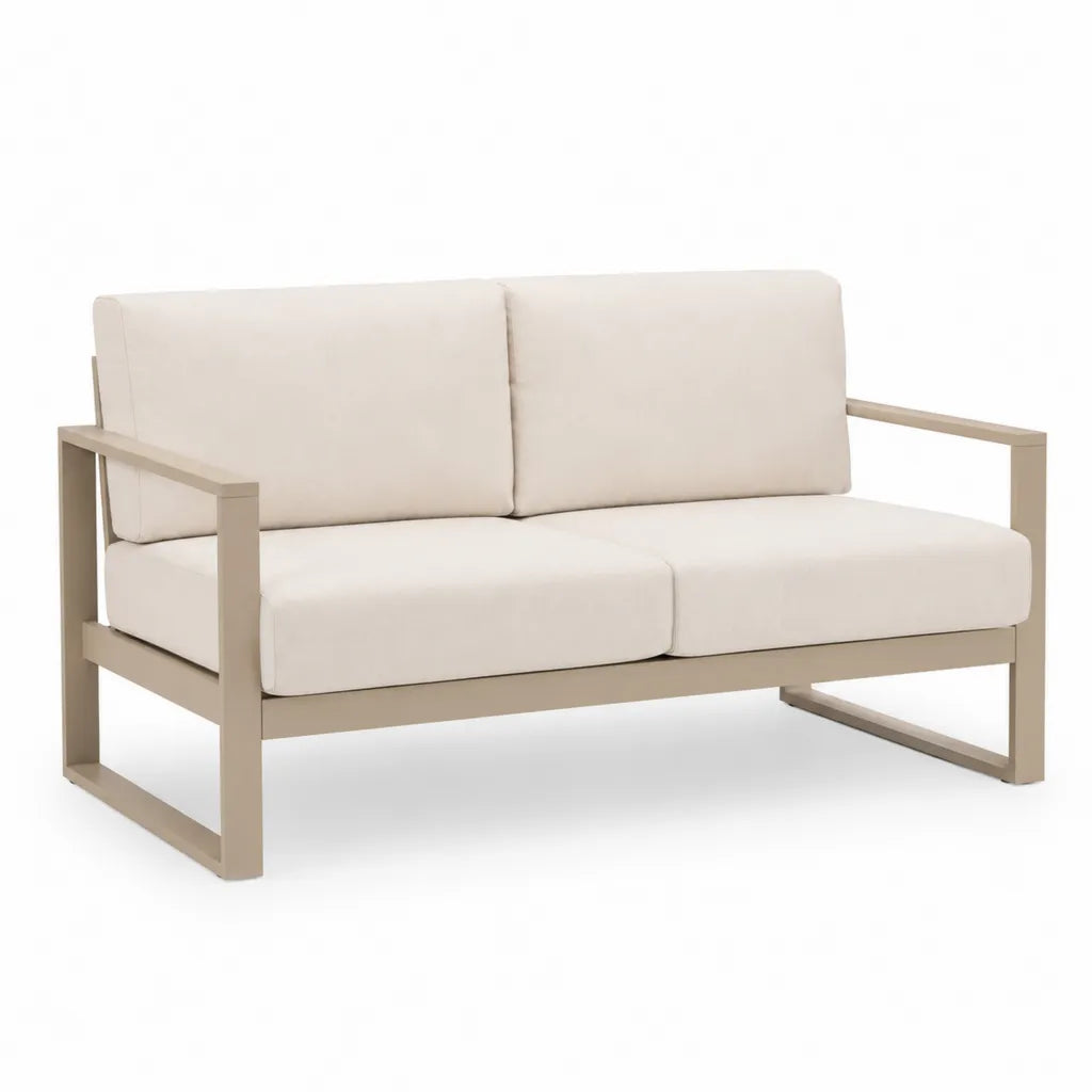 Canape de jardin 2 places en aluminium avec coussins polyester creme 128 x 75 x 78 cm