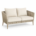 Canape de jardin 2 places rectangulaire en corde PE beige avec coussins creme 140 x 75 x 76 cm