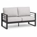Canape de jardin 2 places rectangulaire en acier thermolaque noir avec coussins en polyester gris 124 x 70 x 76 cm
