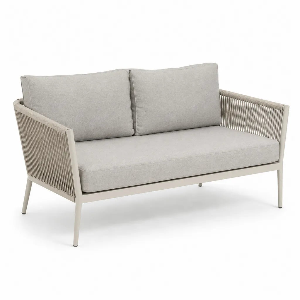 Canape de jardin 2 places en aluminium avec corde polyester gris beige 136 x 75 x 78 cm