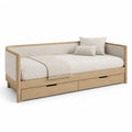 Lit banquette rectangulaire 90 x 200 cm avec 2 tiroirs en hevea et polyester beige ch¨ºne clair
