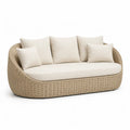 Canape de jardin 2 places arrondi en rotin PE beige avec coussins ecrus 180 x 85 x 75 cm