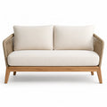 Canape de jardin 2 places en bois massif d'acacia avec corde tressee beige 150 x 75 x 78 cm