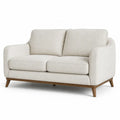 Canape 2 places droit 145 x 84 x 83 cm en polyester beige avec pieds en bois massif