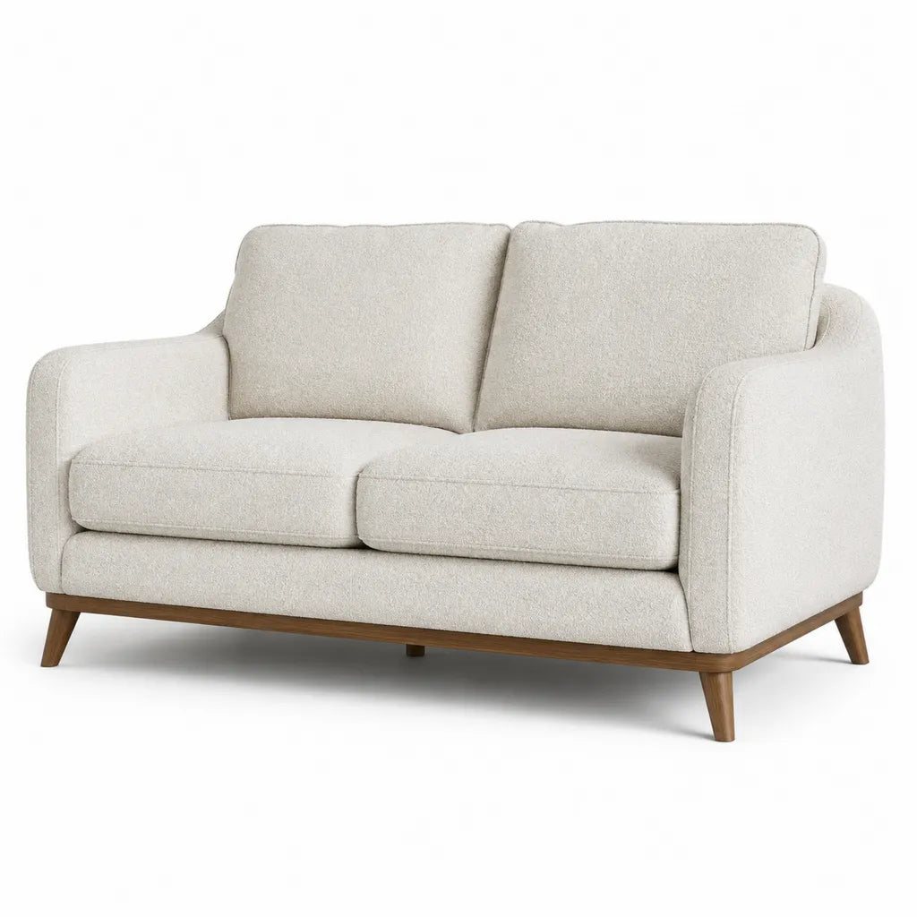 Canape 2 places droit 145 x 84 x 83 cm en polyester beige avec pieds en bois massif